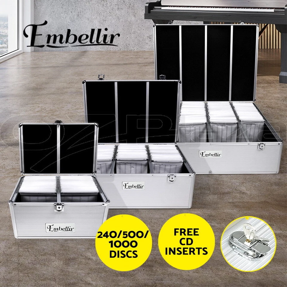 Embellir CD Case DVD Cases Wallet Storage Box Holder Aluminium Fold 500/1000Disc