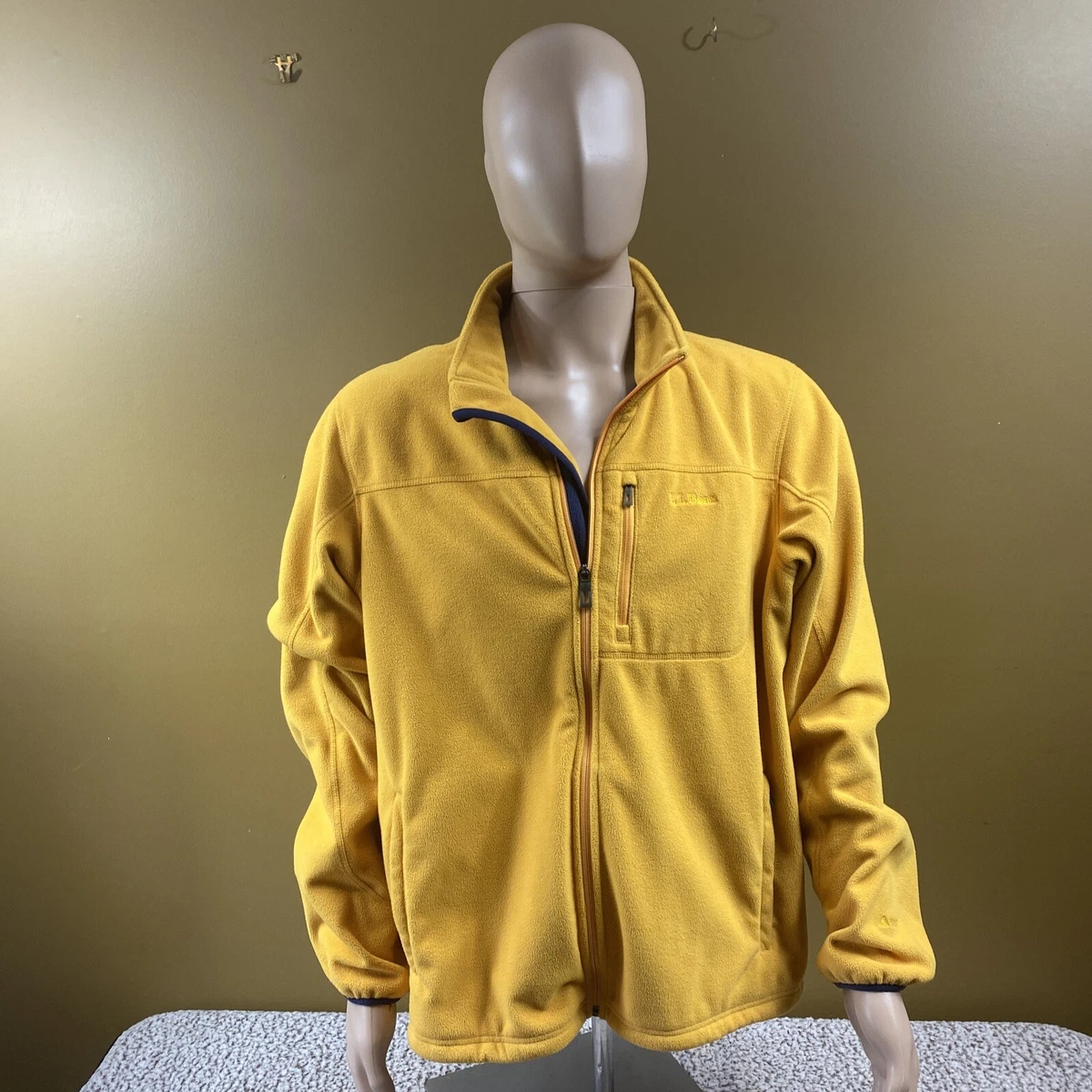 L L Bean Mens Large Size Full Zip Yellow Polartec Fleece Jacket Snow Sports
