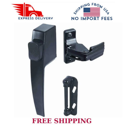 Push Button Screen Storm Door Latch Handle Set Night Lock Lever Metal Door Black