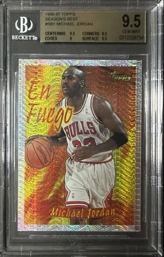 1996-97 TOPPS MICHAEL JORDAN CARD SEASON’S  BEST EN FUEGO CARD *BGS GEM MINT 9.5