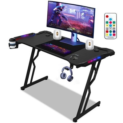 120/140x60cm Gaming Schreibtisch Gamer Tisch Carbon Look mit/ohne LED Halter