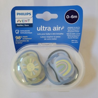Set 2 Philips Avent Pacifiers Ultra Air 0-6m Sunshine Rainbow BPA Free Orthodont