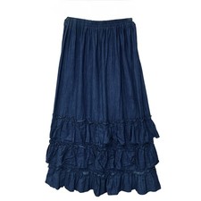Vintage Royal Studio Women's Med Blue Denim Maxi Skirt Tiered Ruffle Prairie USA
