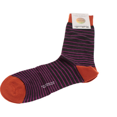 Pantherella NWT Scher Dress Socks Size M in Black & Orange with Purple Stripes