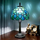 Vintage Tiffany Style Sea Blue Stained Glass Table Lamp Bedside Night Light