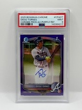 🔥 Diego Tornes Purple Refractor Auto # /250 2025 Bowman Chrome PSA 9 Braves 1st