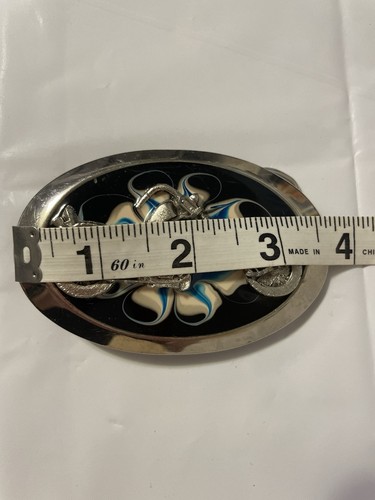 VTG 1970s Motorcycle Artwork Muti-Colored Belt Buckle Blue, White, Gray, Black - Picture 6 of 11