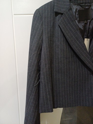 M&S AUTOGRAPH Wool Blend Pinstripe Cropped Blazer UK SIZE 14 SLATE - Picture 5 of 13