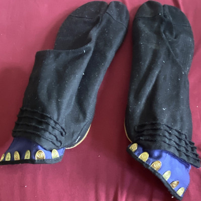 Tabi Schuhe geteilter Zeh, Größe 46, schwarz blau Baumwolle Gummi Knöpfe