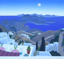 THOMAS McKNIGHT Skala Evening HAND SIGNED from  Patmos Suite Greece Serigraph