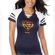 CHICAGO BEARS New NWT Womens Jersey Majestic Fan Fashion Sequin Design Shirt S