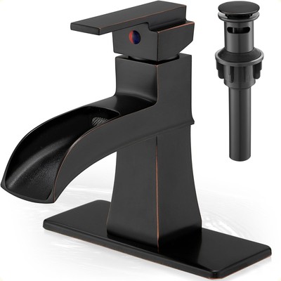 4 Inch Single Bathroom Faucet Oil Rubbed Bronze HOIGY Brass Waterfall Hole Holes