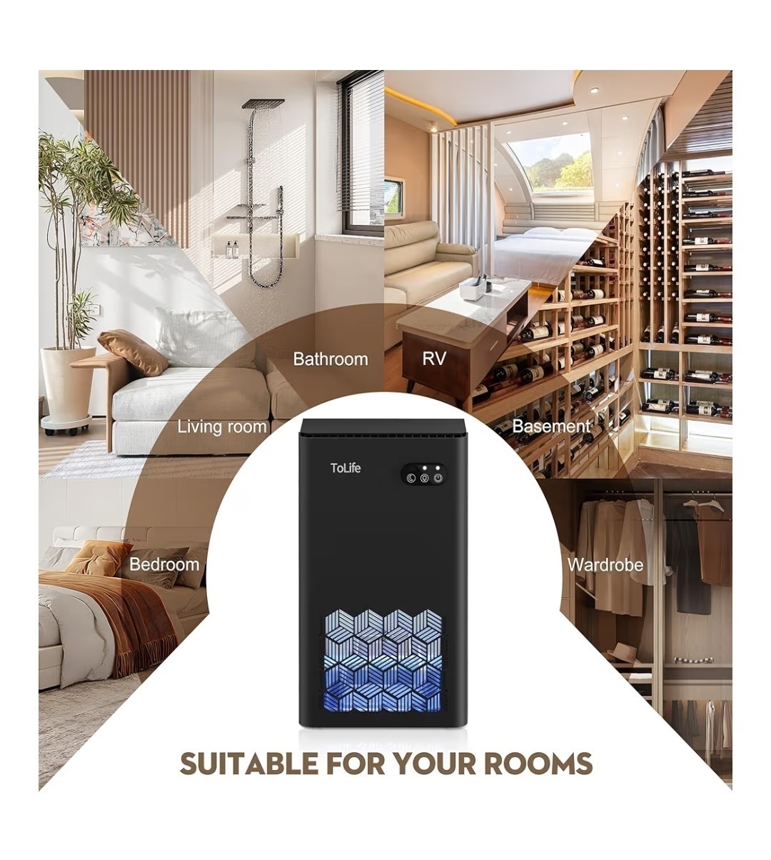Tolife Dehumidifiers for Home 95 OZ Water Tank, 1000 sq.ft Dehumidifier for Base