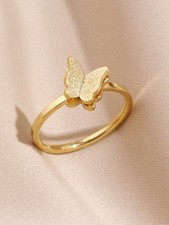 Yellow Gold 3D Butterfly Ring For Women Adjustable Size 5 To 12