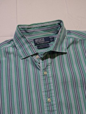 Polo Ralph Lauren Shirt Mens Green White Striped Westerton Classic Fit 