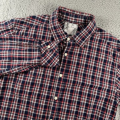 Bill Reid XL Men's Casual Button Down Shirt Navy Red Plaid Made In USA