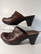 Indigo By Clarks Woman's Size 10 M Brown Leather Comfort Mule Clogs Slip On