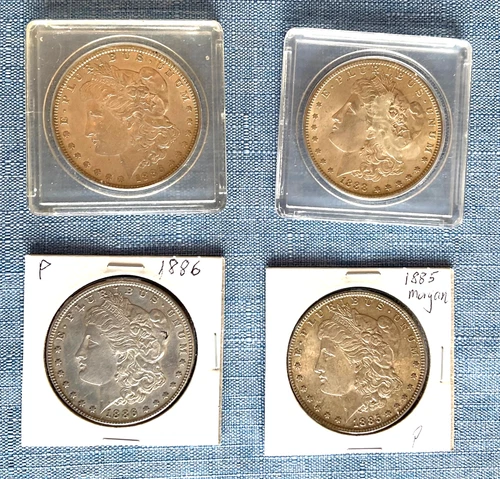 Morgan Silver Dollars 1885 P, 1886 P, 1886 P, 1888 P, Lot of Four