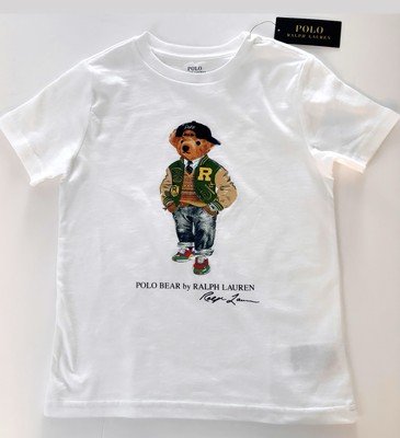 NWT, Boys RALPH LAUREN White Short Sleeved Polo Bear T-Shirt. Size 5. Eu 110