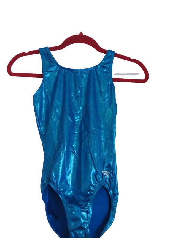 GK Elite Leotard Shimmer Metallic Turquoise Blue Gymnastics YOUTH-M