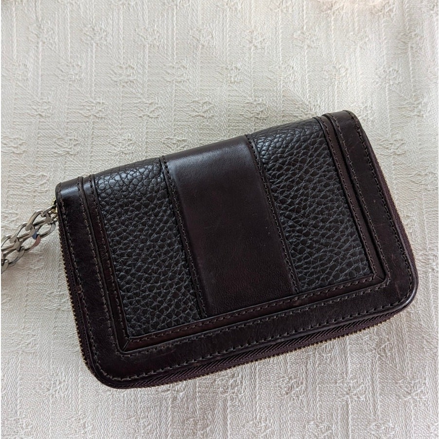 Burberry Vintage Leather Wallet with Chain Black Plaque Logo Bifold Rare image 2