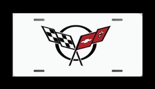 Aluminum White License Plate Tag 6 X 12 With Vinyl Logo For Corvette