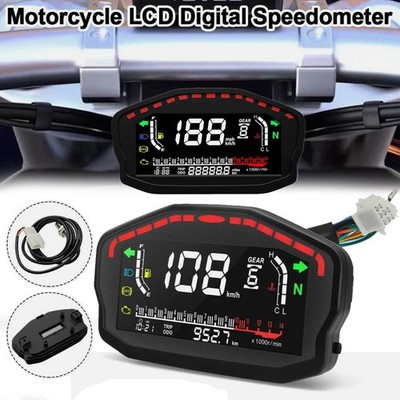 LCD Digital Universal Motorcycle Tachometer Odometer Speedometer