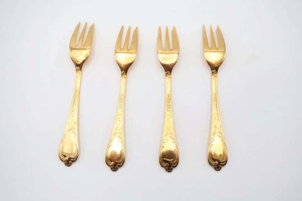 Set of 4 Solingen Germany 18/10 Stainless 23/24K Gold Plated Dessert Forks 6” - Image 2 of 4