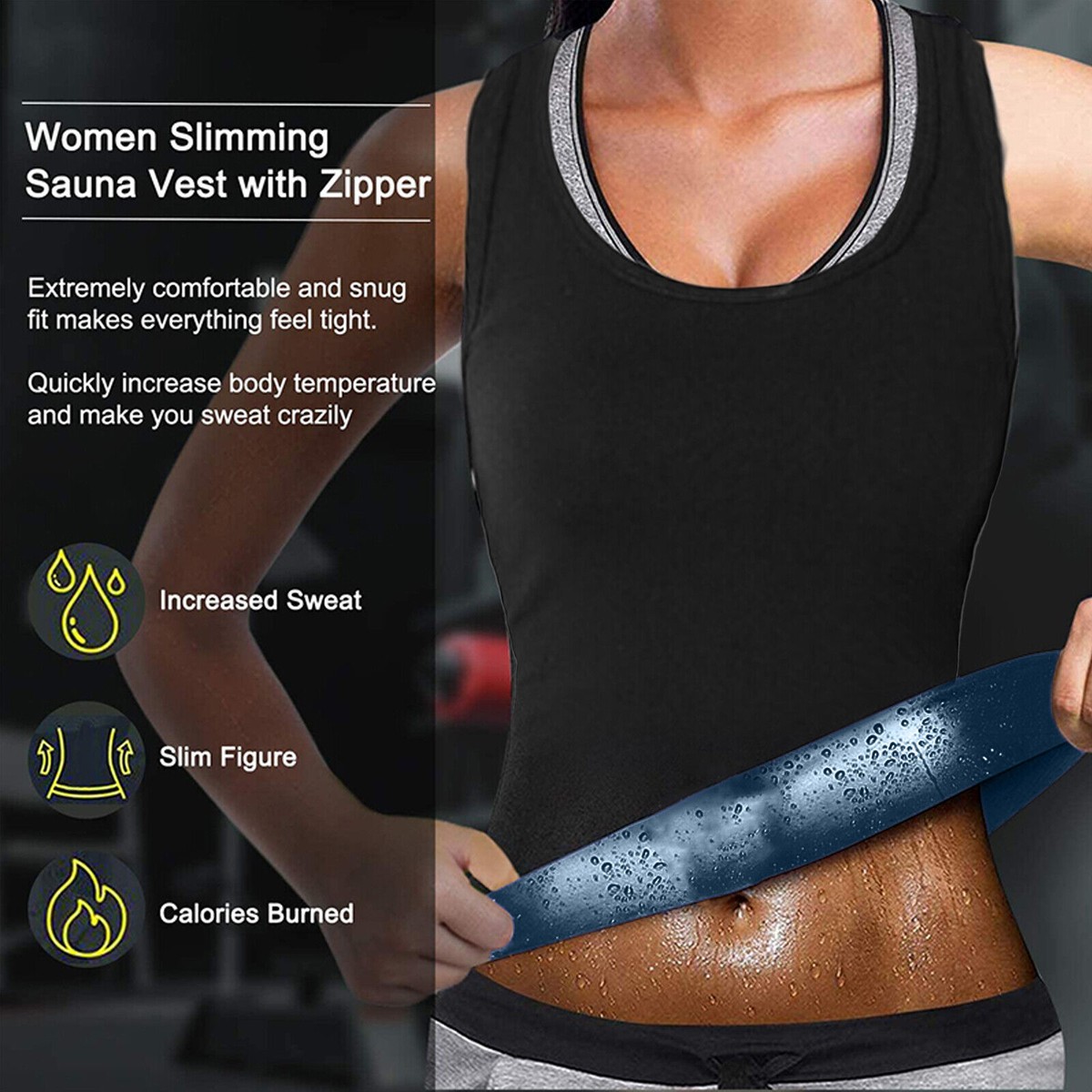 Casedazzle Black Neoprene Sauna Vest Sweat Shaper For Weight Loss, Gym & Yoga - Thermal Body Slimmer (S-3XL, Wireless)