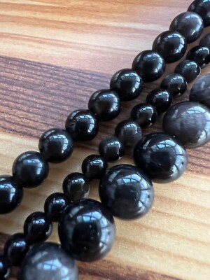 Natürliche 7A Silber Obsidian Edelstein Perlen am Strang 4 mm, 6 mm, 8 mm