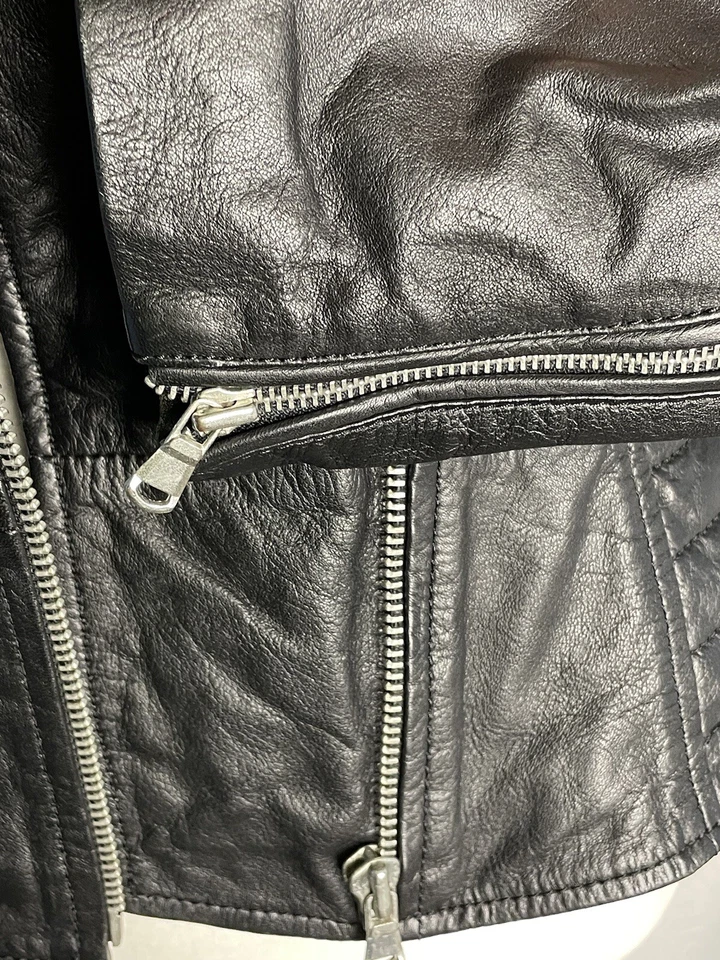 Chaqueta de Cuero Barney's Originals US M 8 UK 12 Motociclista Motocicleta Negra Foto 3 de 4