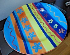 CELLAR VIBRANT COLOR GLAZED LARGE ROUND RIMMED RELISH CHIP SERVING PLATTER 18" D