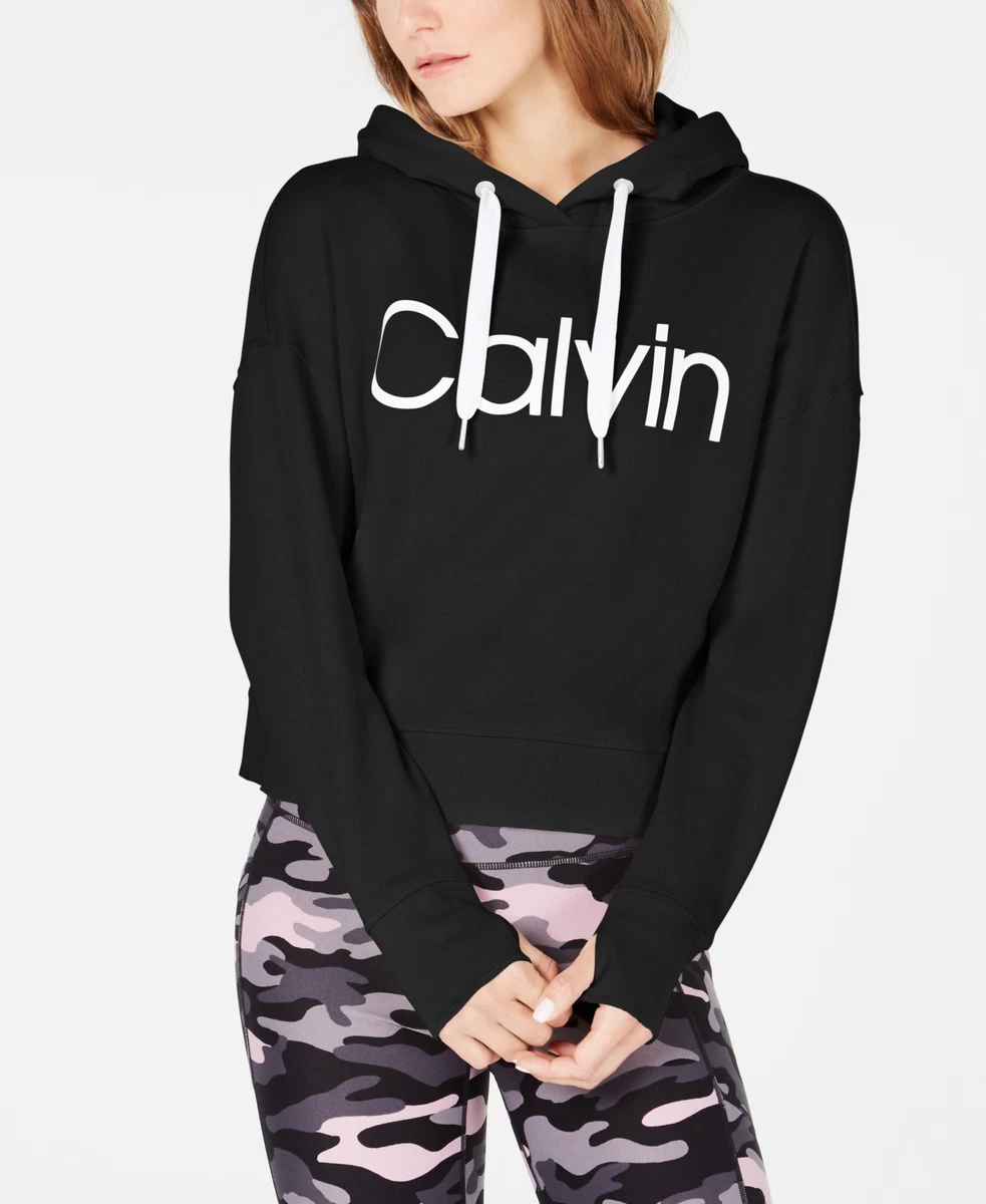 Calvin Klein Womens Logo Fleece Hoodie Black M