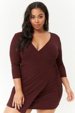 Forever 21 Plus Size Brown Ribbed Surplice Dress 2X