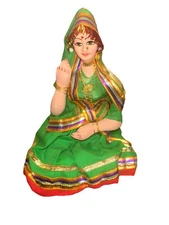 Sitting Porcelain Indian Doll in Beautiful Traditional Wear & Jewelry NIce!