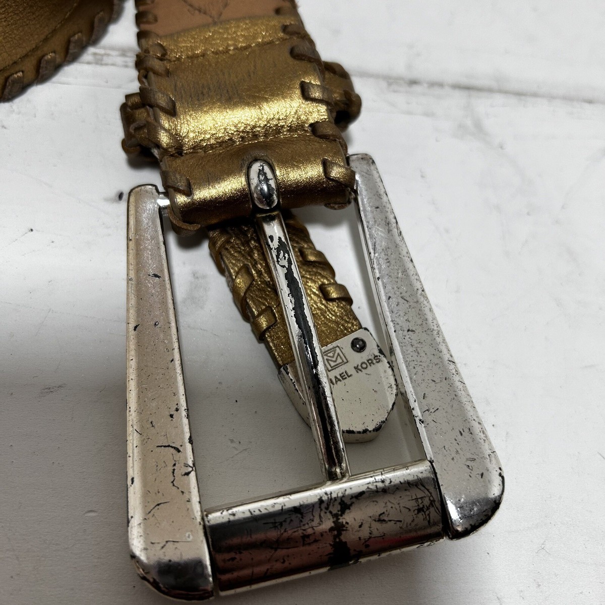 Michael Kors Gold Genuine Leather Silver Buckle belt Studded  display picture 1