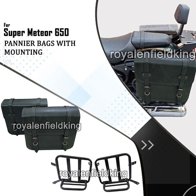 For Royal Enfield ''SUPER METEOR 650'' Dark Green Leather Bags & Pannier Mounting