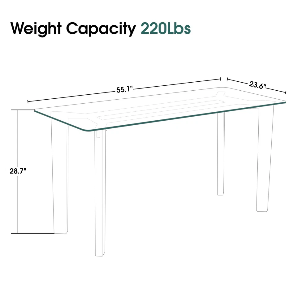 Mesa de comedor de cristal Ivinta con patas de madera, mesa de comedor rectangular para cocina Foto 2 de 4
