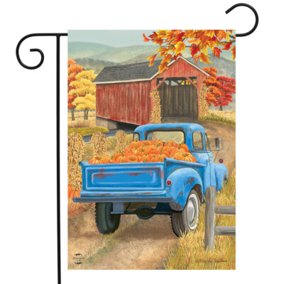 BRIARWOOD COVERED BRIDGE FARM TRUCK FALL PUMPKIN MINI WINDOW GARDEN YARD FLAG NW