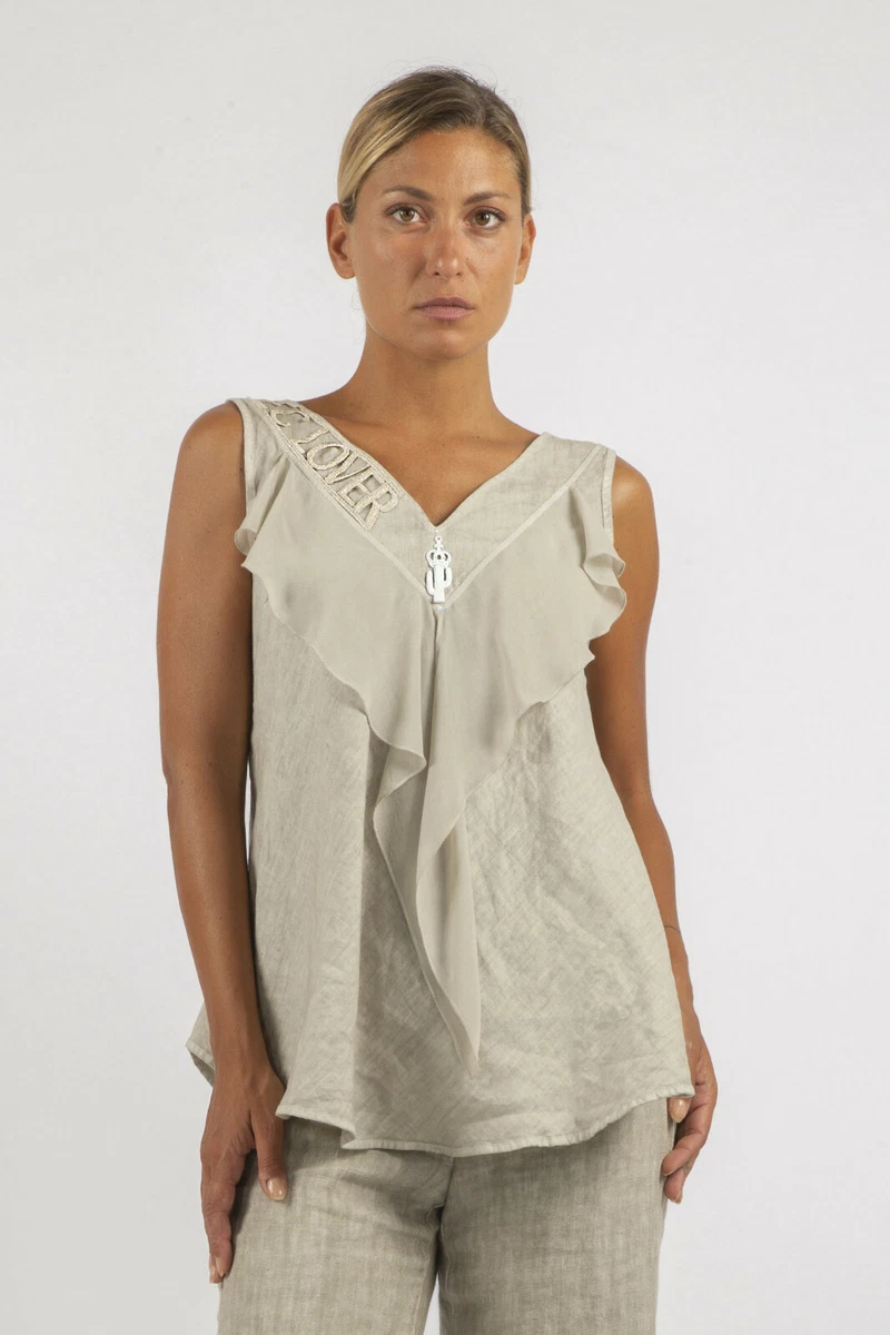 Elisa Cavaletti Sleeveless Short Blouse a Line Beige ELP219059503