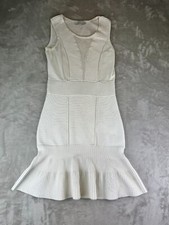 SANDRO PARIS Raffia White Rib Knit Dress Size 2 Sleeveless Flounce Hem Stretch