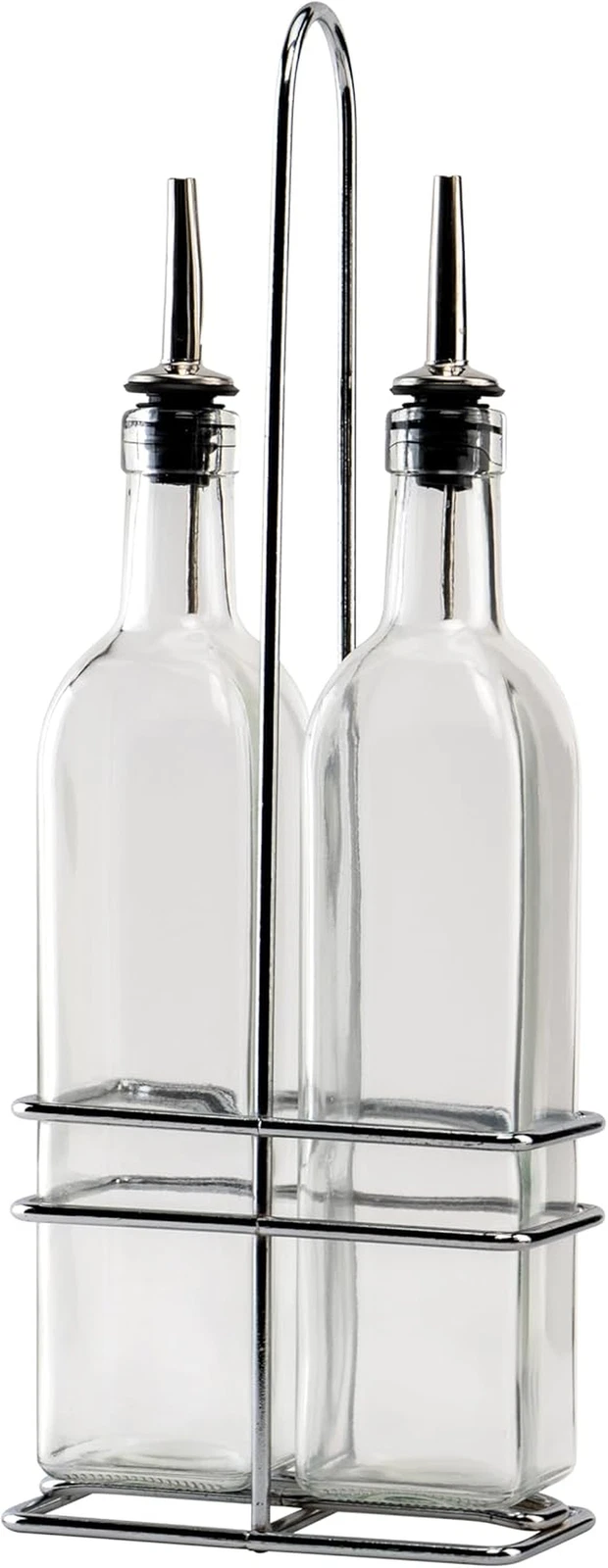 Oil/Vinegar Cruet Set W/Chrome Plated Rack & Two 16Oz Bottles