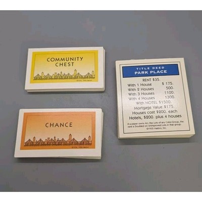 Monopoly 98' Deluxe Edition Replacement Chance Community Chest Deed Cards