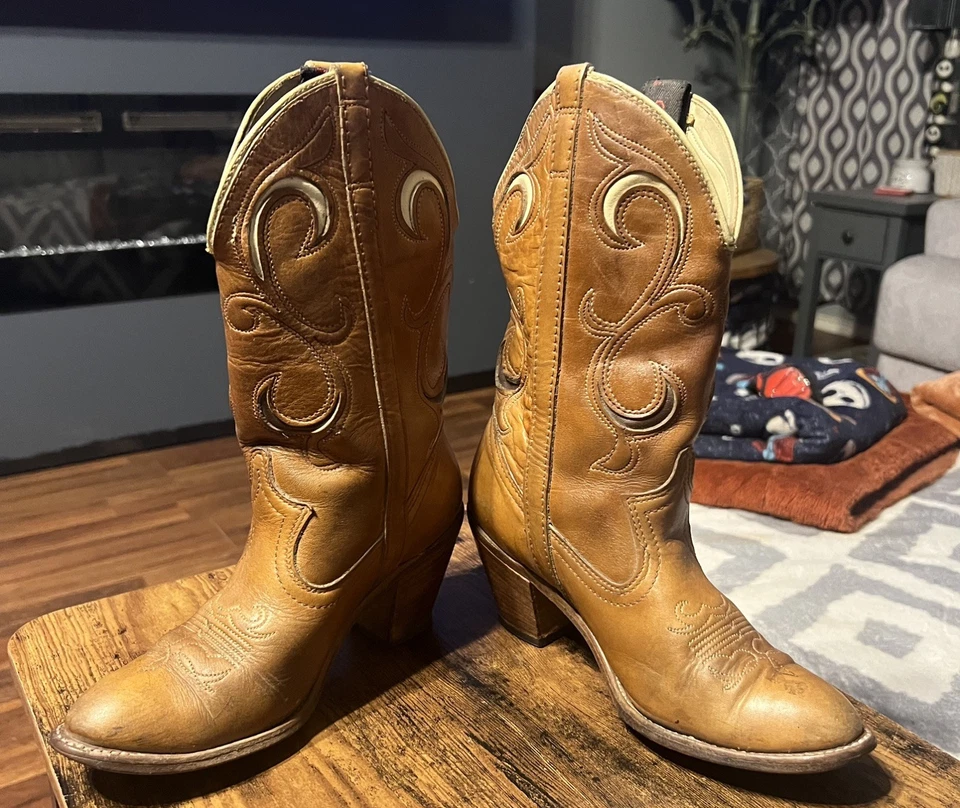 Botas vaqueras vintage Dingo By Acme de cuero marrón para mujer 7446 talla 6M Foto 4 de 4