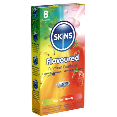 Skins Flavoured 4/8/12er Kondome | Geschmack Minze, Erdbeere, Banane, Bubblegum