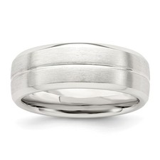 Sterling Silver Domed Half-Round Grooved Wedding Band With Brushed Finish, 7 mm