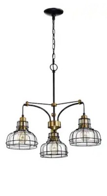   Locke 3-Light Black & Antique Gold Chandelier Clear Glass Open Box