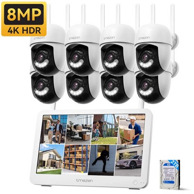 8MP WiFi PTZ Security Camera System 12''Monitor 10CH NVR Waterproof Wireless CCTV