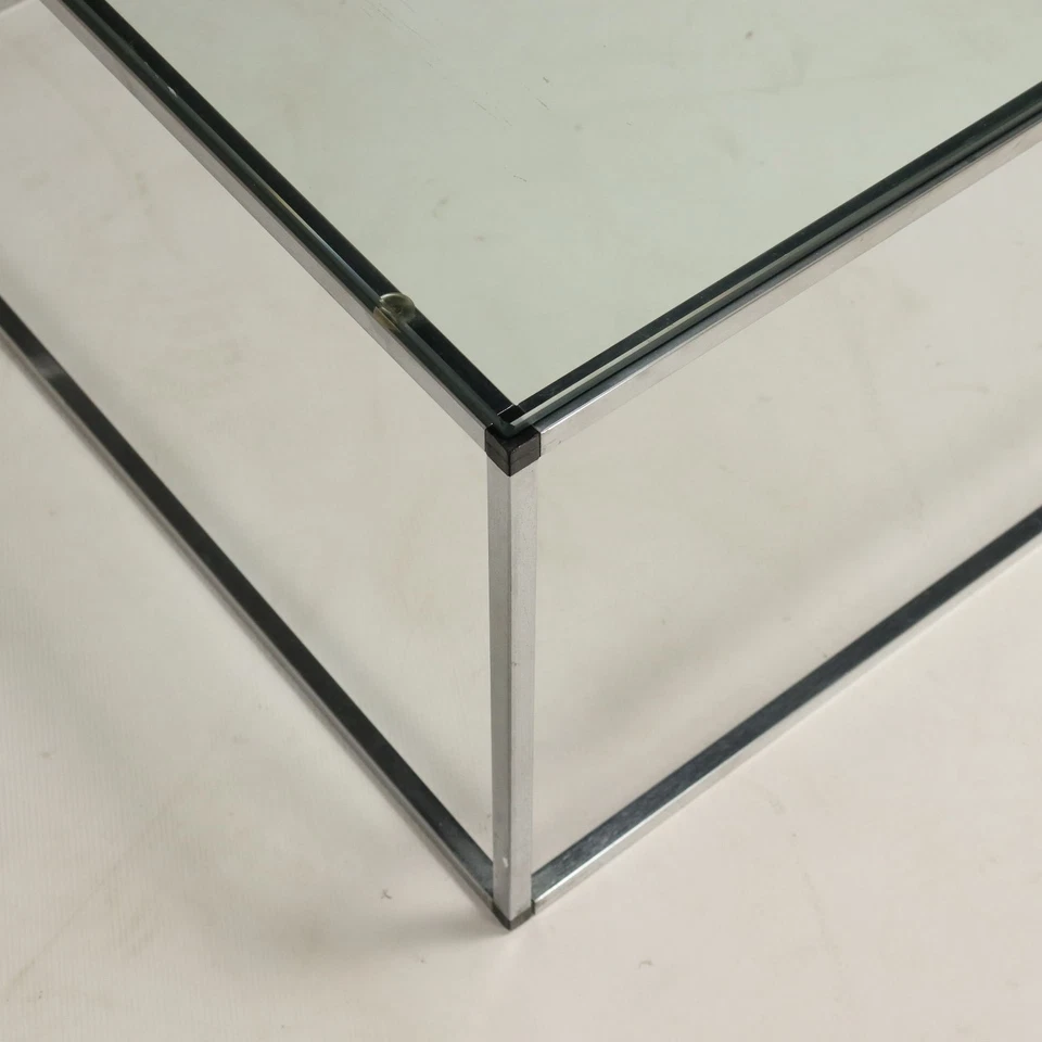 Mesa de Centro Vintage Metal Cromado Vidrio Diseño Italia Años 80 Original Foto 3 de 4