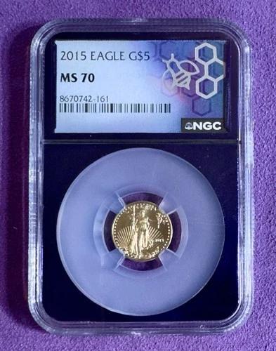 2015 Gold Eagle G$5 NGC MS70 Purple Trader Bea Core 5 Dollar 1/10th Oz 🔥🔥